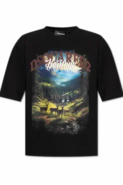 Dsquared2 CZARNY T-shirt z nadrukiem