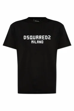 Dsquared2 CZARNY T-shirt z logo o aksamitnym wykończeniu