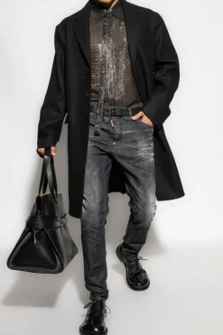 Dsquared2 CZARNY Wełniany płaszcz