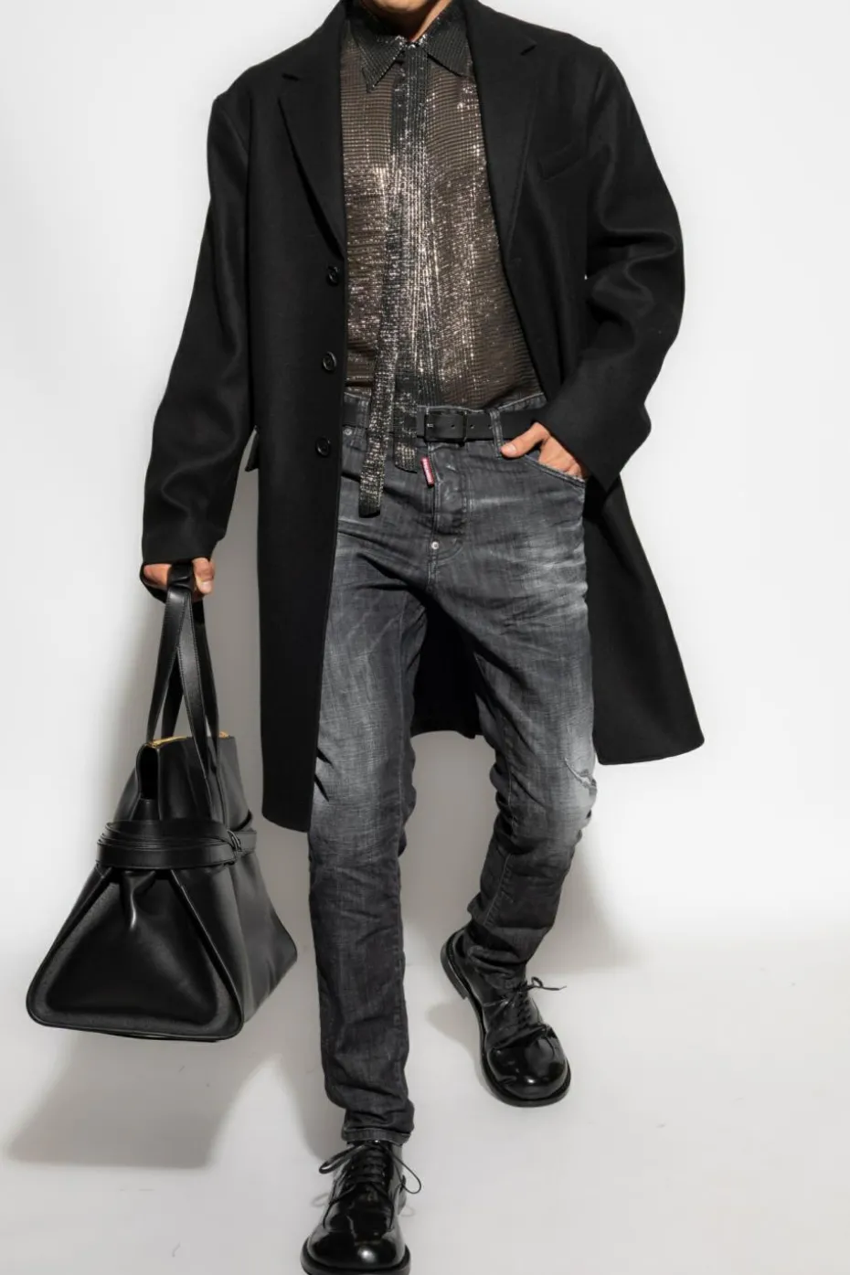 Dsquared2 CZARNY Wełniany płaszcz