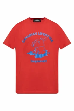 Dsquared2 CZERWONY T-shirt z nadrukiem