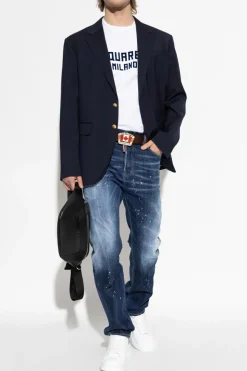 Dsquared2 GRANATOWY Wełniana marynarka