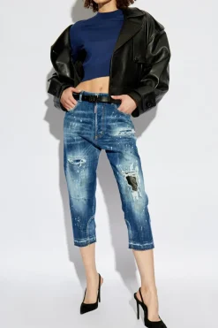 Dsquared2 GRANATOWY Wełniany top z wyszytym logo
