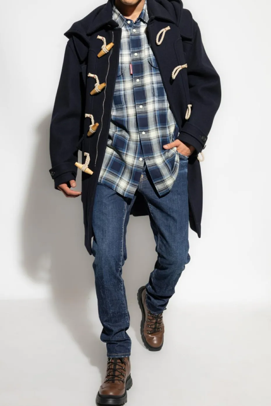 Dsquared2 GRANATOWY Wełniany płaszcz
