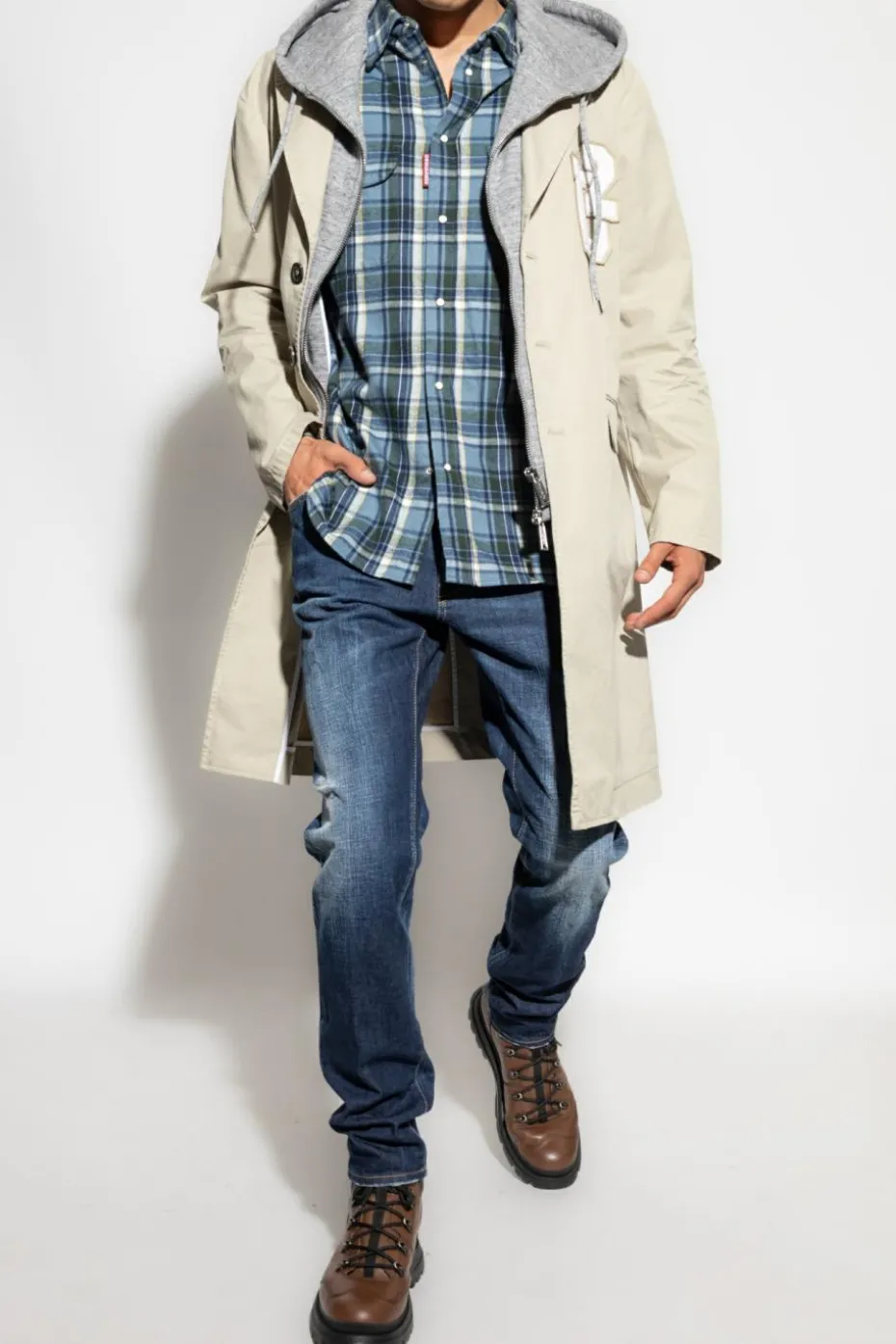 Dsquared2 kremowy Bawełniany płaszcz