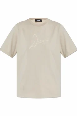 Dsquared2 kremowy T-shirt z nadrukowanym logo