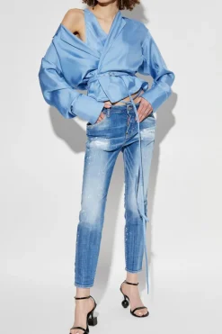 Dsquared2 NIEBIESKI Jedwabny top