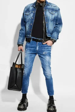 Dsquared2 NIEBIESKI Podwójna kurtka jeansowo-skórzana