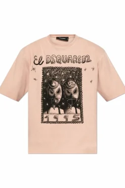 Dsquared2 RÓŻOWY T-shirt z wyszytym wzorem