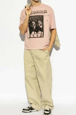Dsquared2 RÓŻOWY T-shirt z wyszytym wzorem