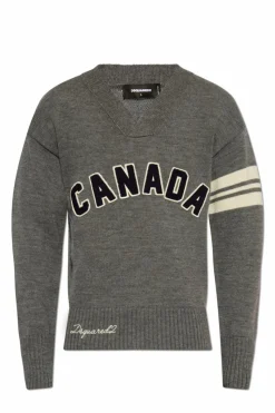 Dsquared2 SZARY Sweter z dekoltem w serek