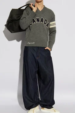 Dsquared2 SZARY Sweter z dekoltem w serek