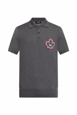 Dsquared2 SZARY Wełniane polo z wyszytym logo