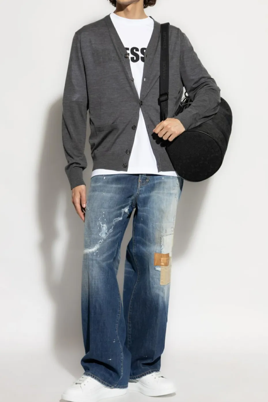 Dsquared2 SZARY Wełniany kardigan