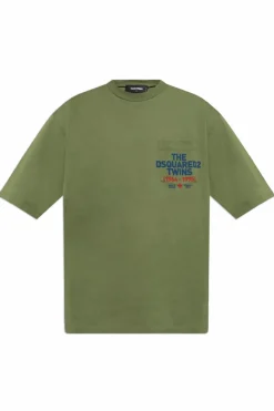 Dsquared2 ZIELONY T-shirt z kieszenią