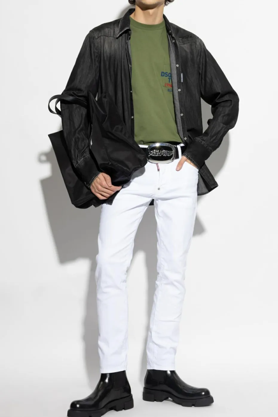 Dsquared2 ZIELONY T-shirt z kieszenią