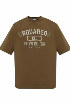 Dsquared2 ZIELONY T-shirt z logo o gumowym wykończeniu