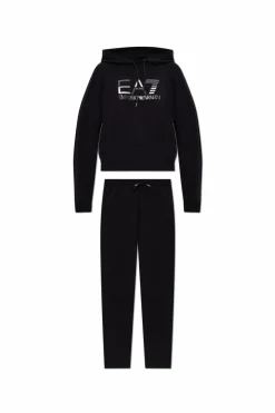 EA7 Emporio Armani CZARNY Komplet: bluza i spodnie dresowe