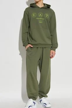 EA7 Emporio Armani ZIELONY Spodnie dresowe z naszywką z logo