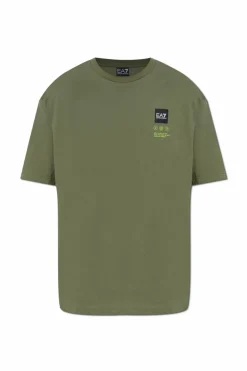 EA7 Emporio Armani ZIELONY T-shirt z naszywką z logo