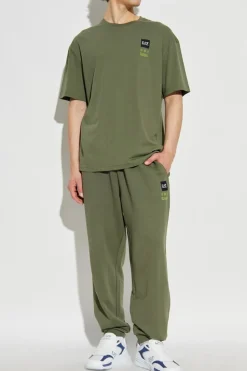 EA7 Emporio Armani ZIELONY T-shirt z naszywką z logo