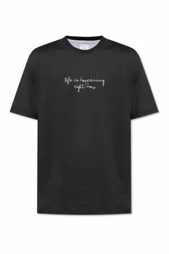 Eleventy CZARNY T-shirt z wyszyciem