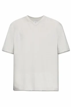 Eleventy SZARY T-shirt z dekoltem w serek