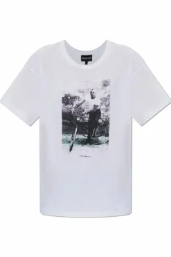 Emporio Armani BIAŁY T-shirt z nadrukiem