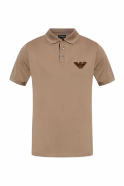 Emporio Armani BRĄZOWY Polo z naszywką z logo