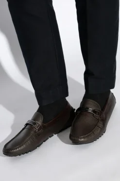 Emporio Armani BRĄZOWY Skórzane mokasyny