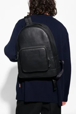 Emporio Armani CZARNY Skórzany plecak z logo