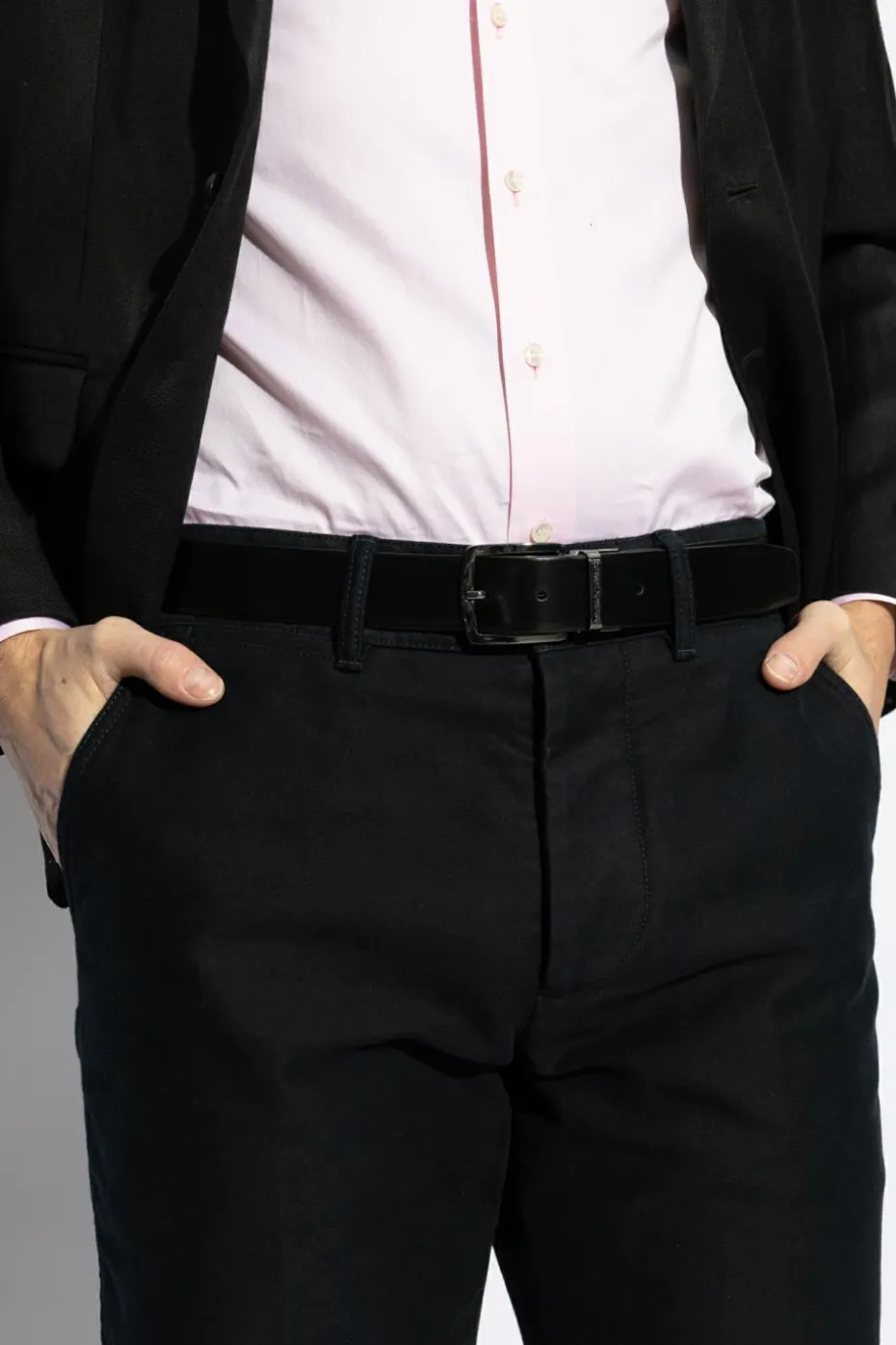 Emporio Armani CZARNY Skórzany pasek