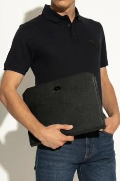 Emporio Armani CZARNY Skórzana torba do ręki