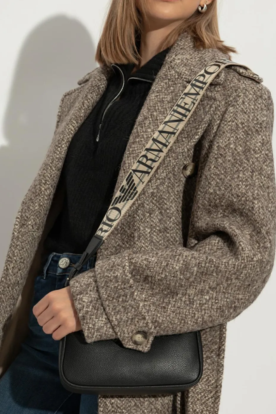 Emporio Armani CZARNY Torba na ramię z nadrukowanym logo