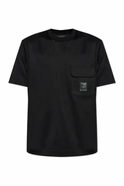 Emporio Armani CZARNY T-shirt z kieszenią