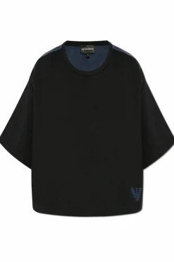 Emporio Armani CZARNY T-shirt o luźnym kroju