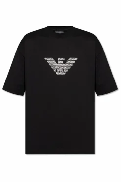Emporio Armani CZARNY T-shirt z kolekcji `Sustainability`