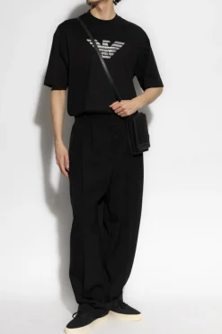 Emporio Armani CZARNY T-shirt z kolekcji `Sustainability`
