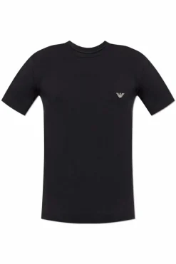 Emporio Armani CZARNY T-shirt bieliźniany z wyszytym logo