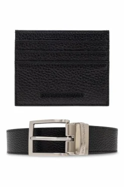 Emporio Armani CZARNY Zestaw prezentowy: etui na karty i pasek