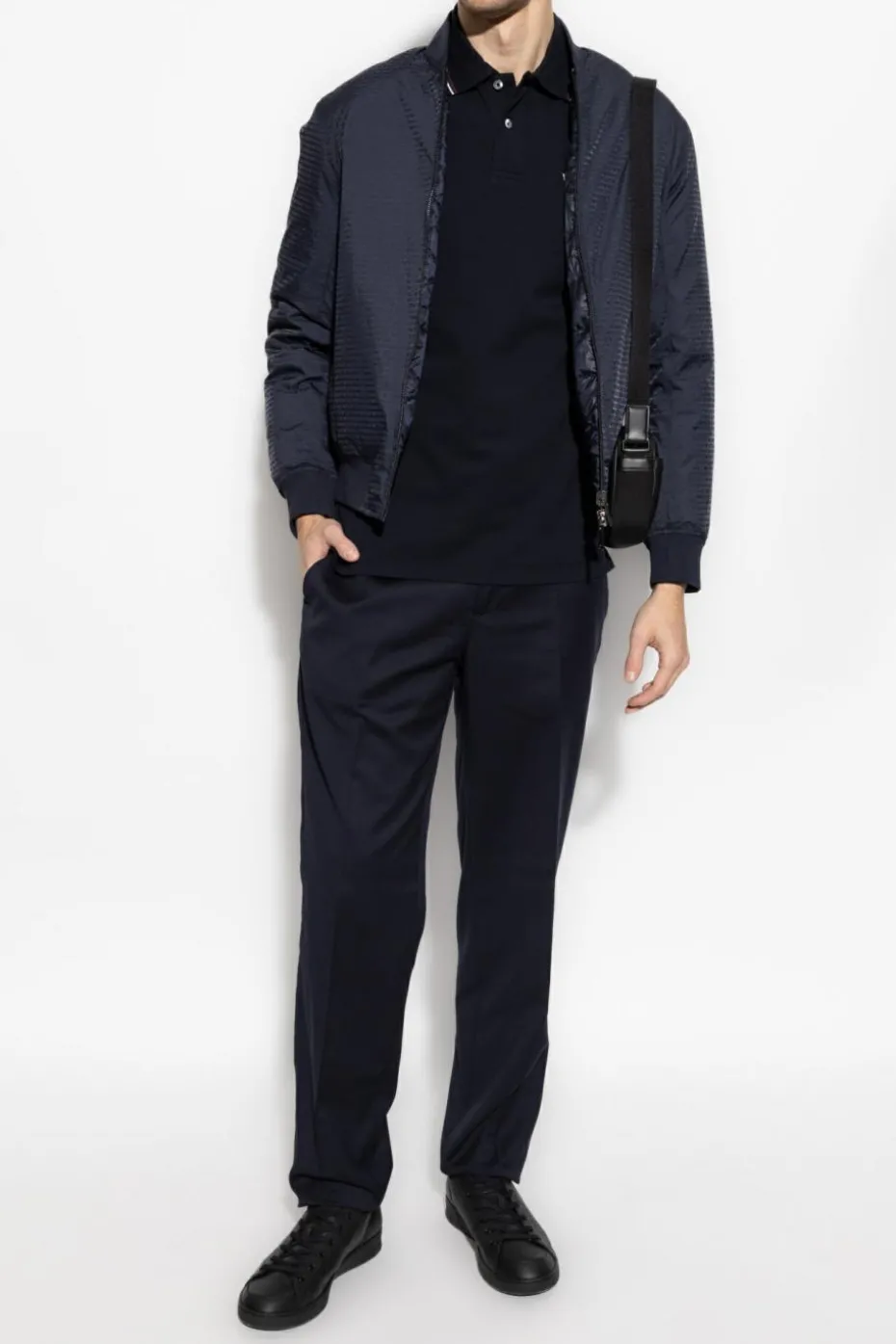Emporio Armani GRANATOWY Polo z logo