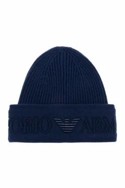Emporio Armani GRANATOWY Wełniana czapka