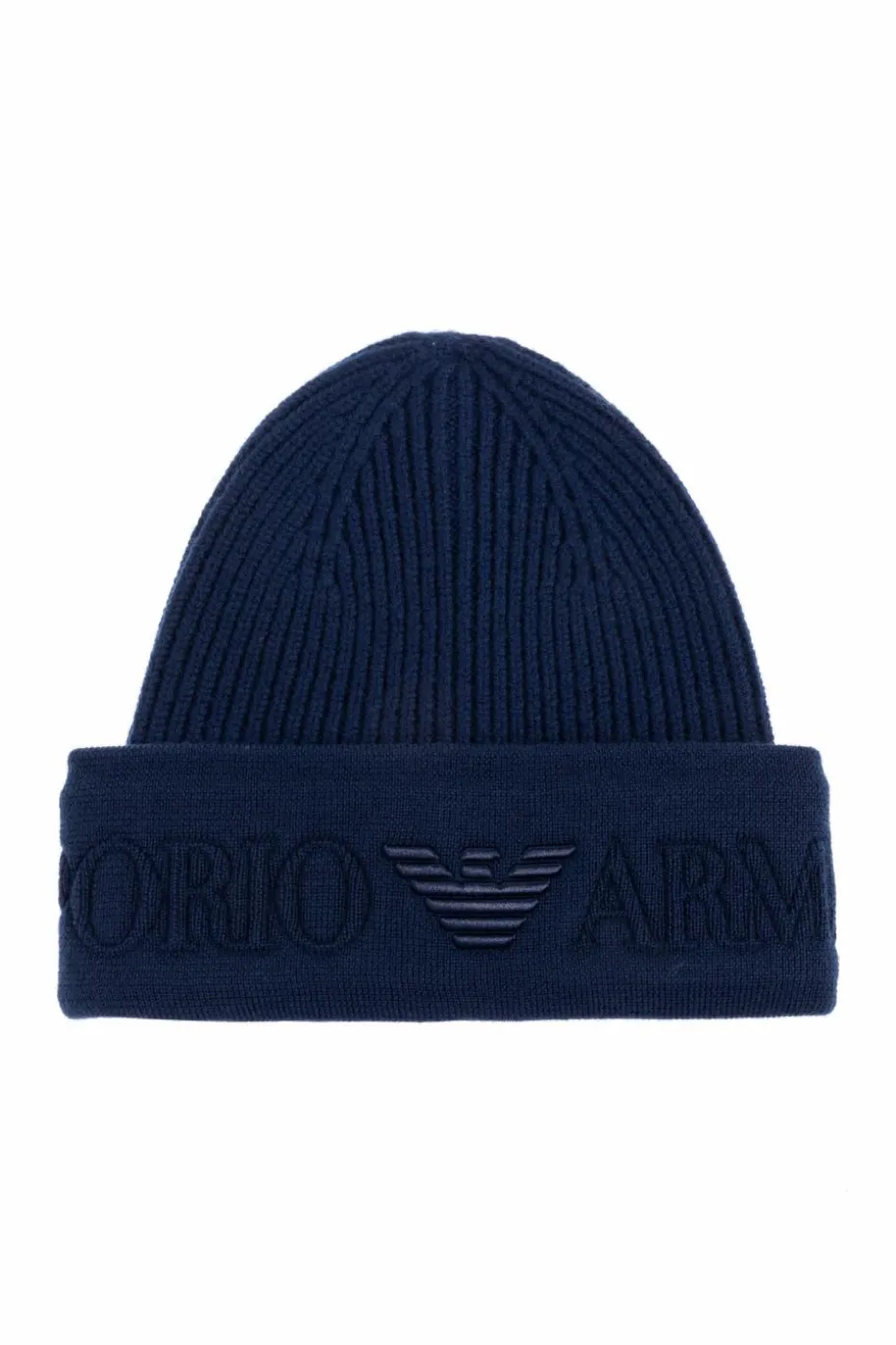Emporio Armani GRANATOWY Wełniana czapka