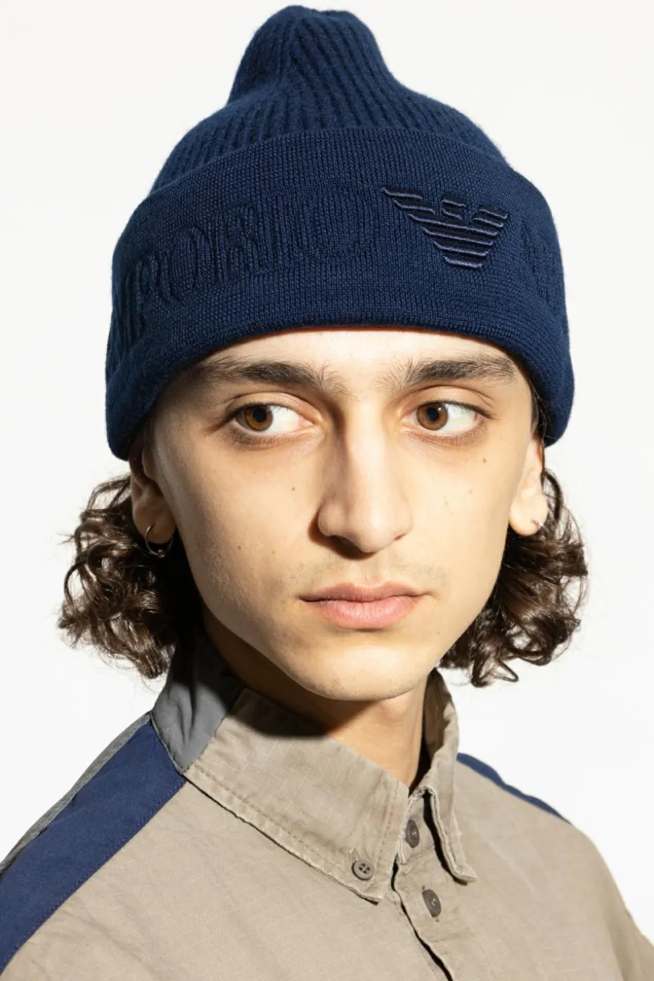 Emporio Armani GRANATOWY Wełniana czapka