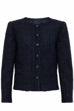 Emporio Armani GRANATOWY Tweedowa marynarka