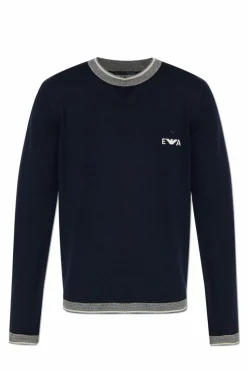 Emporio Armani GRANATOWY Wełniany sweter z logo