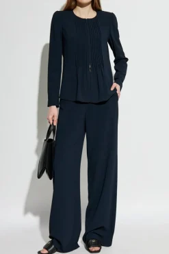 Emporio Armani GRANATOWY Spodnie z szerokimi nogawkami