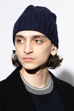 Emporio Armani GRANATOWY Wełniana czapka