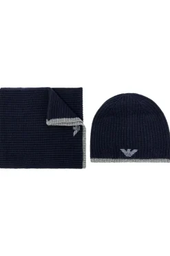Emporio Armani GRANATOWY Komplet: szal i czapka