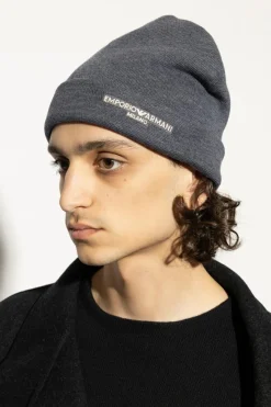 Emporio Armani SZARY Wełniana czapka